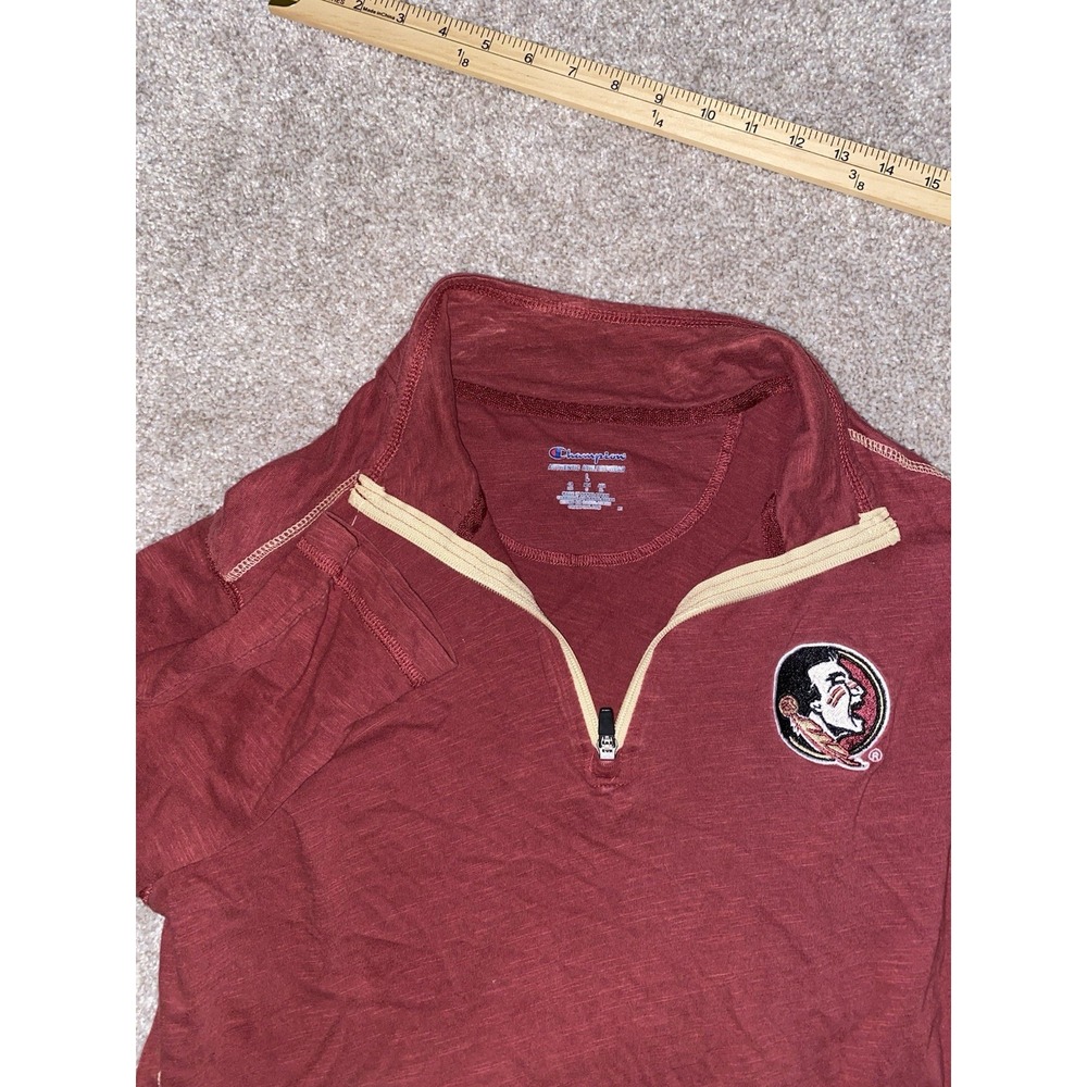 Champion Florida State Seminoles 1/4 Zip Sweater Mens L Red Football Gym Cotton